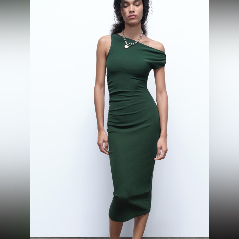 Zara Asymmetrical Dress with Ruching - Size S